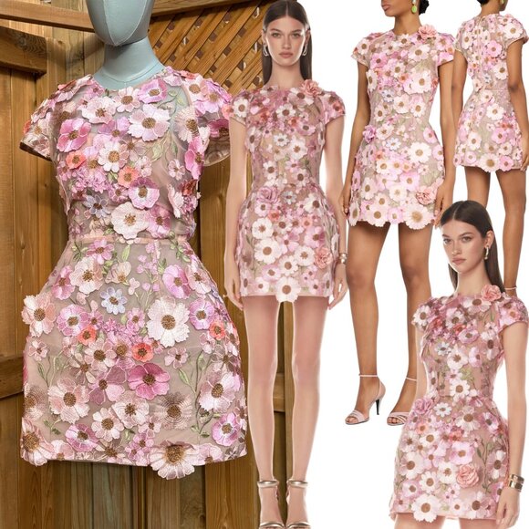 🆕 BRONX & BANCO 🧿 NWOT Jasmine Capsleeve Pink Floral Mini Dress, Sz L US 8 - Picture 1 of 17